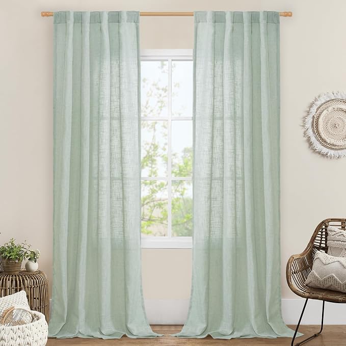 LAMIT Light Sage Linen Curtains 84 inch Length 2 Panels, Light Filtering Semi by LAMIT