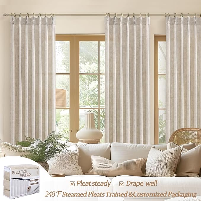 PleatedDrapes 96 Inch Curtains 2 Panel Set, Modern Linen Pleat Back Tab Dining - Image 5