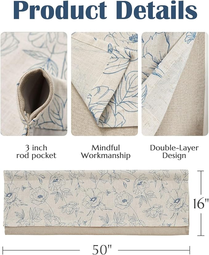 jinchan Linen Floral Valance Curtain - Image 7