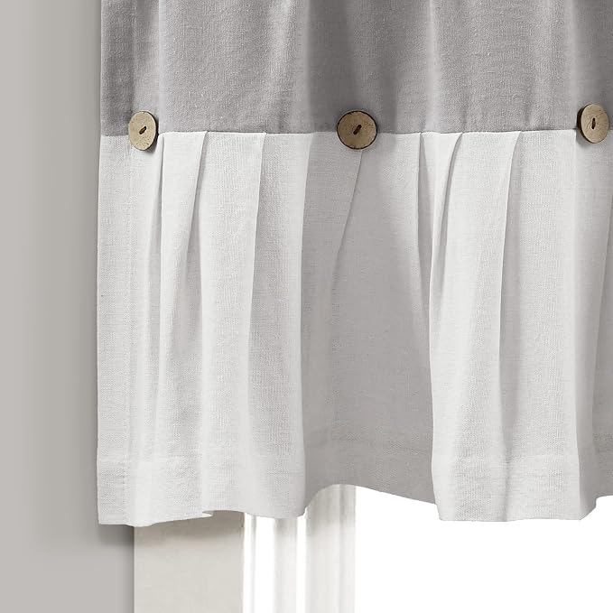 Lush Decor Linen Button Farmhouse Valance Curtians 84"W x 18"L Gray & Off White - Image 4