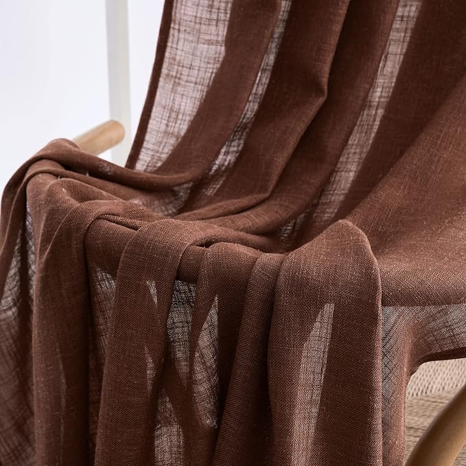 MIULEE Chocolate Brown Linen Curtains 63 Inch Length 2 Panels - Image 6