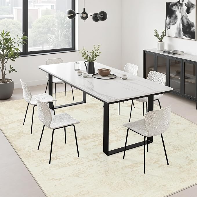 5x8 Area Rug Living Room: Modern Washable Indoor Soft Carpet Beige | - Image 4