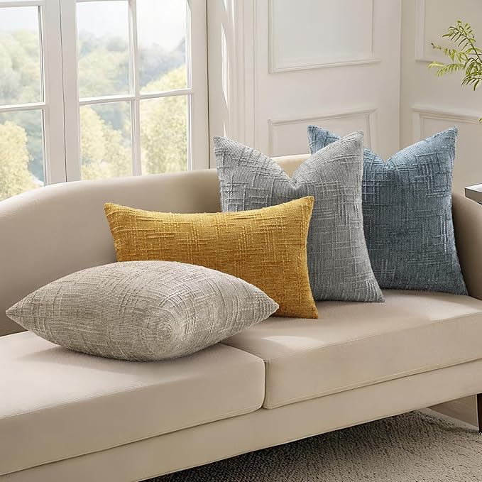 decorUhome Neutral Grey Chenille Throw Pillow Covers 20x20 Set of 2 Textured - Image 5