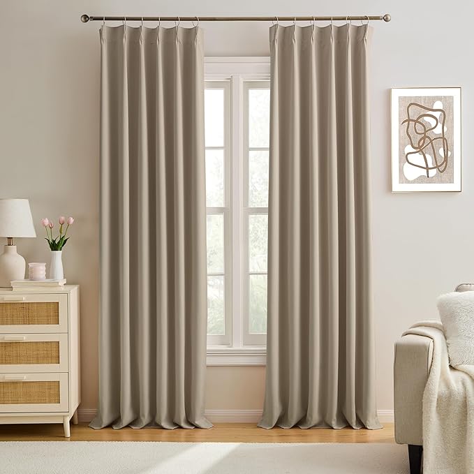Pinch Pleated Window Curtain Panels 104 Inches Long Light Blocking Solid Custom by KEQIAOSUOCAI
