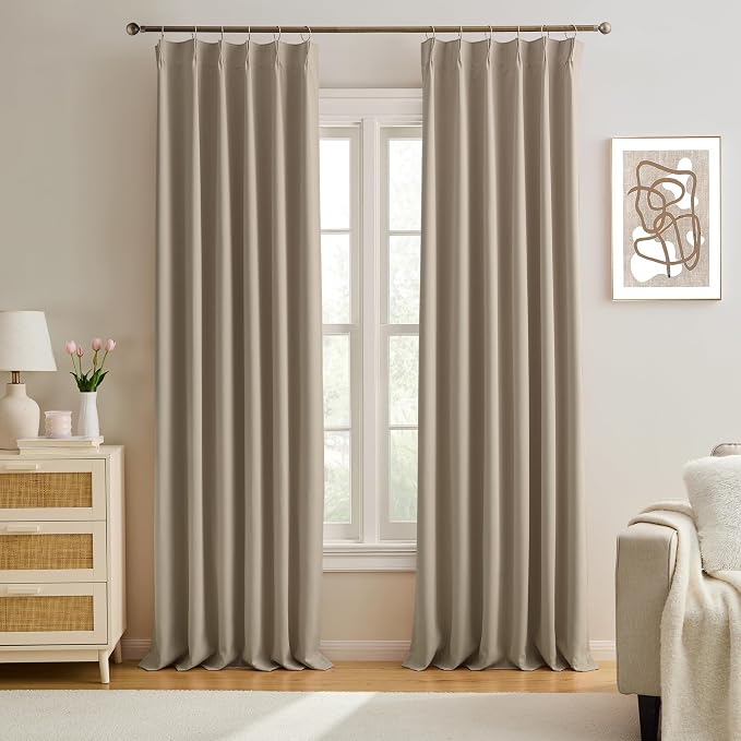 Pinch Pleated Window Curtain Panels 84 Inches Long Light Blocking Solid Ceiling by KEQIAOSUOCAI