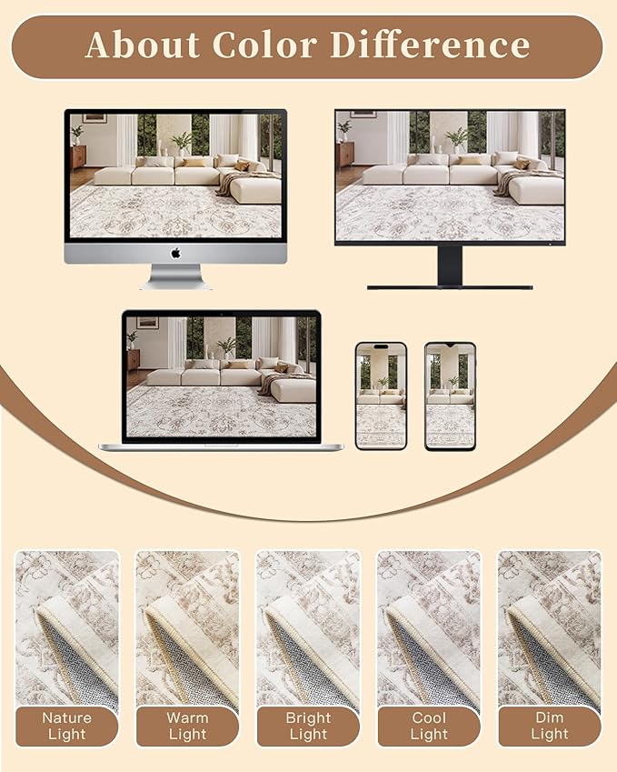 Madane Washable Area Rug 4x6, Low Pile Stain Resistant Vintage Area Rugs - Image 8