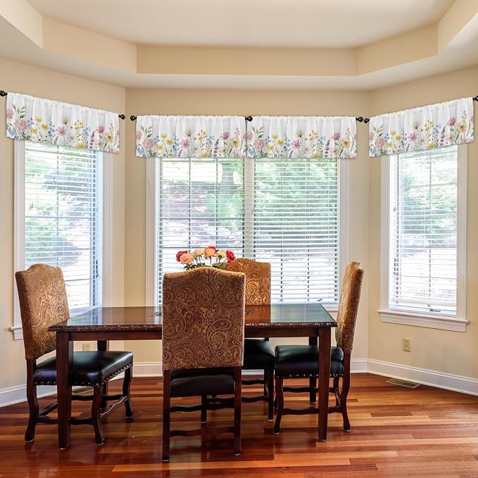 Emvency 4 Pack Valances Window Treatments, Spring Wildflower Flower Blackout - Image 7