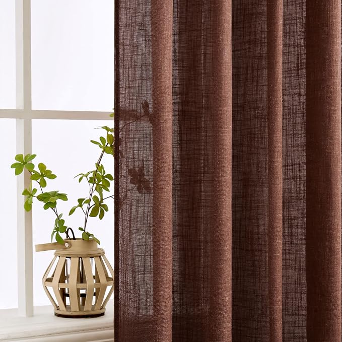 MIULEE Chocolate Brown Linen Curtains 63 Inch Length 2 Panels - Image 5