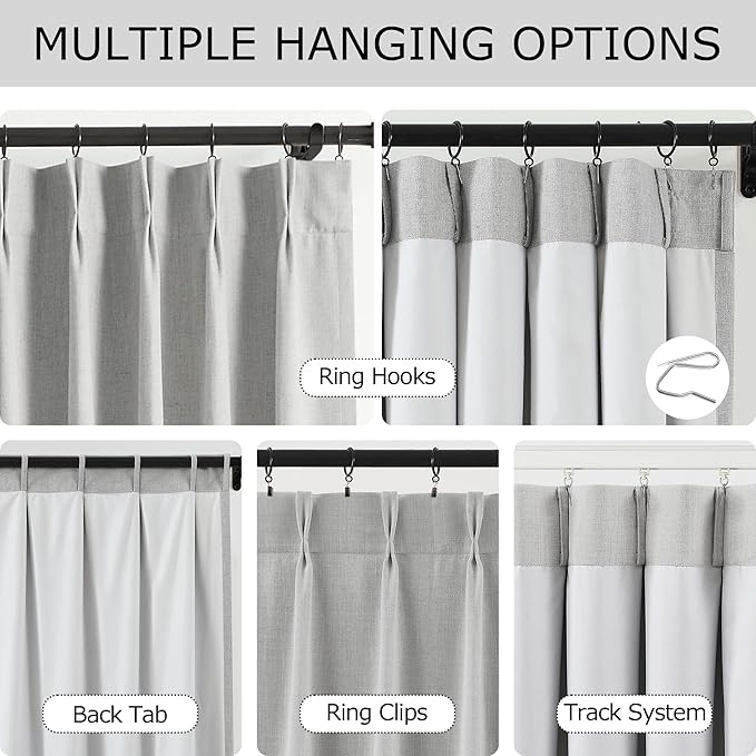 Vision Home Light Gray Pinch Pleated Full Blackout Curtains Linen Blended 60" - Image 4