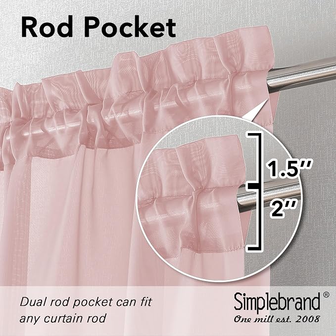 Simplebrand Blush Sheer Curtains 90 Inches Long 2 Panels, Light Filtering Rod - Image 5