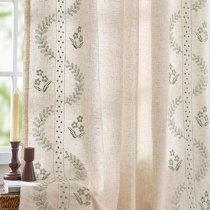 jinchan Belrose Lined Linen Blend Curtains Floral Curtains by JINCHAN