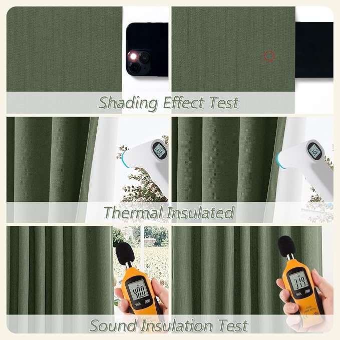 Guken Olive Green 100% Blackout Curtains 108 Inch Length 2 Panels Set - Image 5
