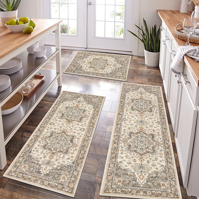 HEBE Boho Kitchen Rug Sets 3 Piece by HEBE