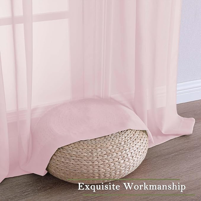 Lecloud Blush Pink Sheer Curtains 63 Inch Length 2 Panels Set, Rod Pockets - Image 9