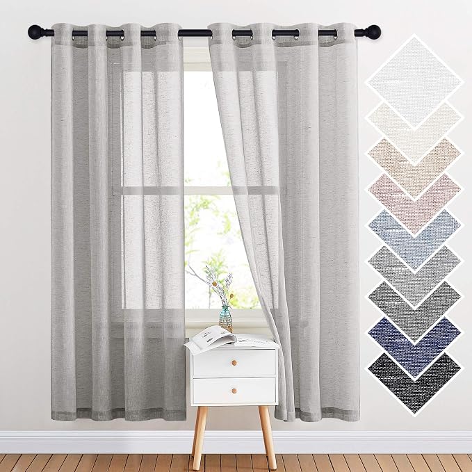 NICETOWN Linen Textured Semi Sheer Curtains 72 inches Length, Eyelet Top - Image 2