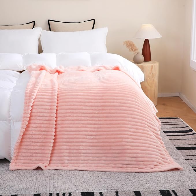 Light Pink Fleece Throw Blanket 108”×90” by linecooo