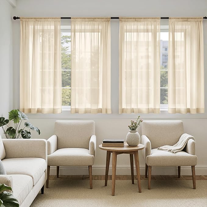 MIULEE Cream Sheer Curtains 63 Inches Long, 4 Panels Set, Light Filtering Rod by MIULEE