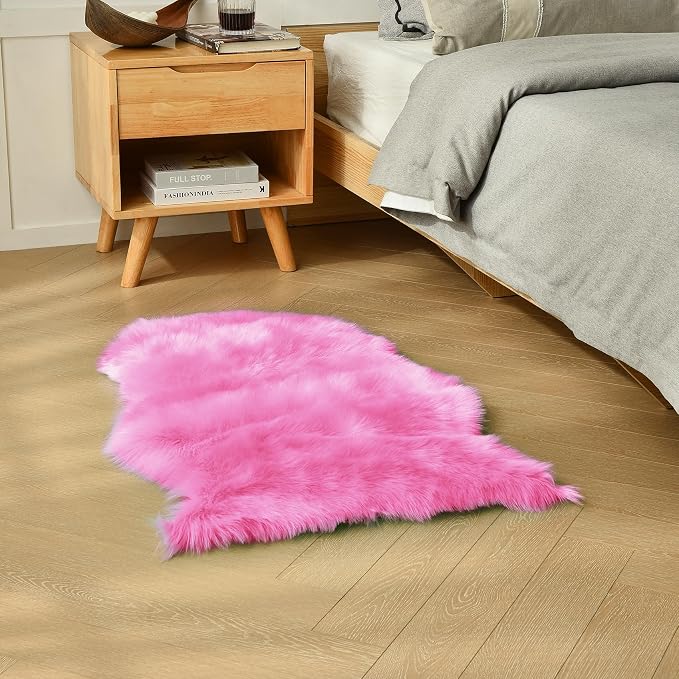 duduta Hot Pink Faux Sheepskin Throw Rug 2x3 ft, Fluffy Shag Rug - Image 7