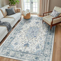 Area Rugs 5'x8' Washable Non-Slip, Floral Vintage Distress Print Pattern by RELEANY