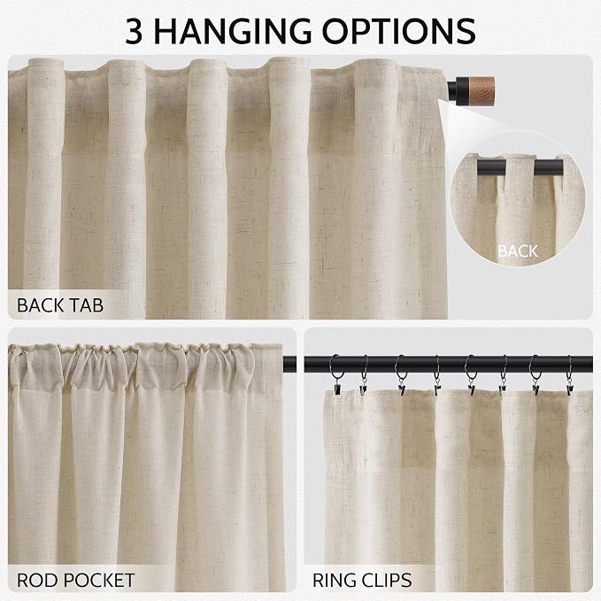 Boho Linen Curtains for Living Room 94 Inches Long Light Filtering Semi Sheer - Image 2