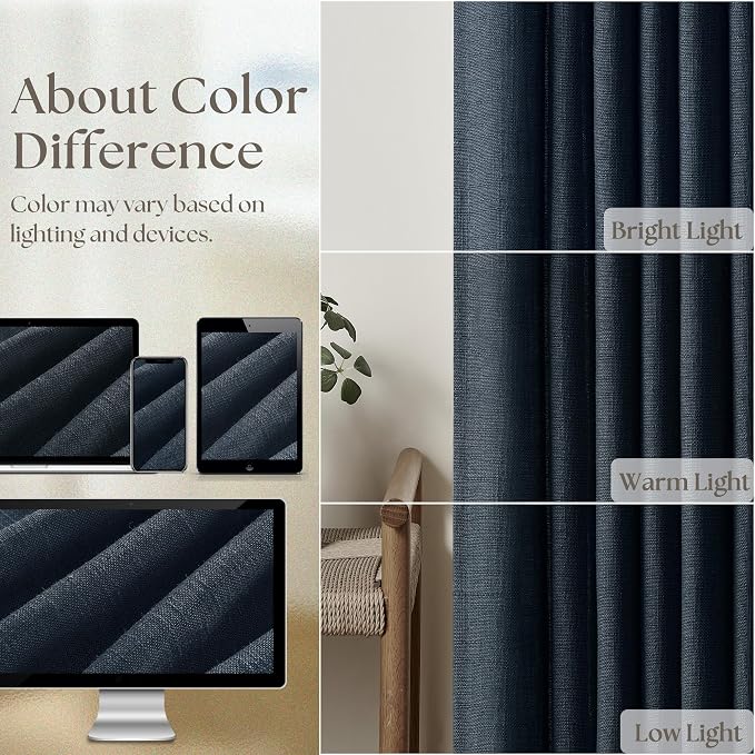 Navy Indigo Linen Pinch Pleated Curtains 102 Inches Long 2 Panels | Pinch - Image 4