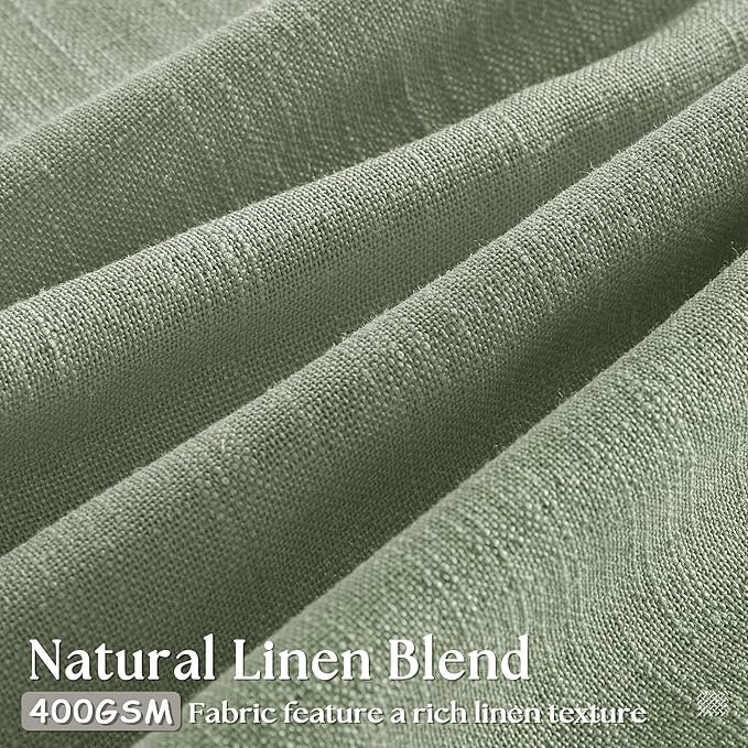 Sage Green Pinch Pleat Semi Sheer Linen Curtains 108 Inches Long 2 Panels | - Image 3