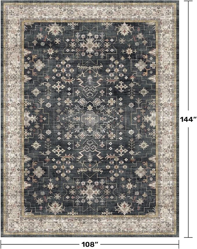 Black Boho Rug for Living Room 9x12 - Image 2