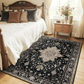Area Rugs 4'x5' Washable Non-Slip, Floral Vintage Distress Print Pattern by RELEANY