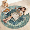 Area Rugs 4ft Washable Non-Slip, Floral Vintage Distress Print Pattern by RELEANY