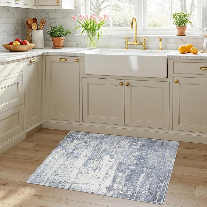 Washable 2x3 Entryway Area Rug: Modern Abstract Neutral Kitchen Rug Vintage - Image 6