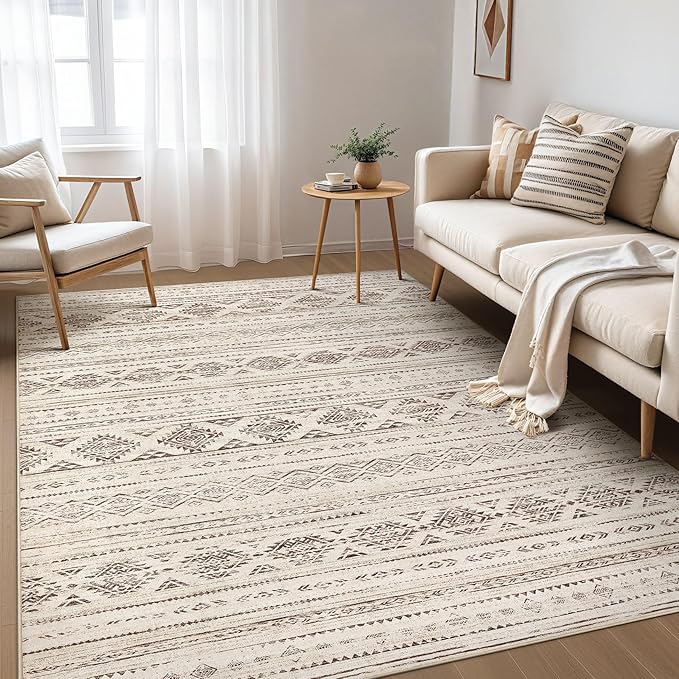Nakagishi 5x8 Area Rug Living Room: Washable Boho Large Neutral Soft Farmhouse by NakagishiAreaRug