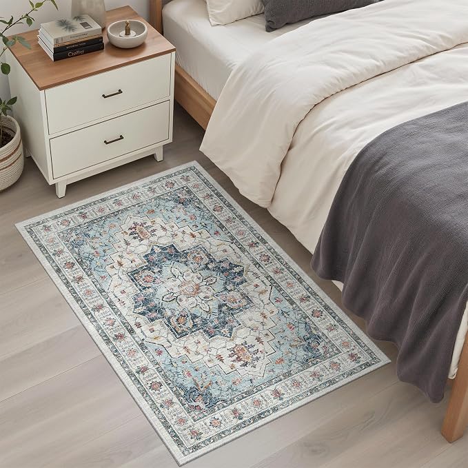 Madane Washable Area Rug 2x3, Small Entryway Rug Non-Slip Vintage Door Mat - Image 3
