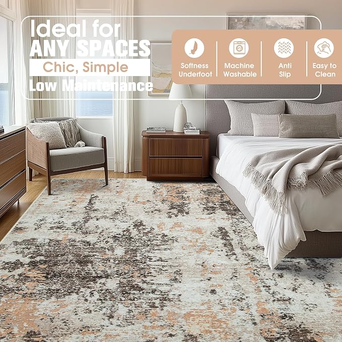 9x12 Area Rugs for Living Room Rug Washable: Abstract Large Rug for Dining Room - Image 7