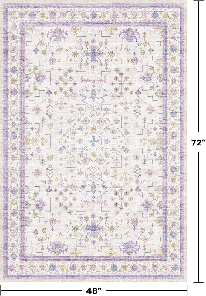 Hazo Haus Purple Rugs for Girls Bedroom, Non Slip Machine Washable 4x6 Floral - Image 2