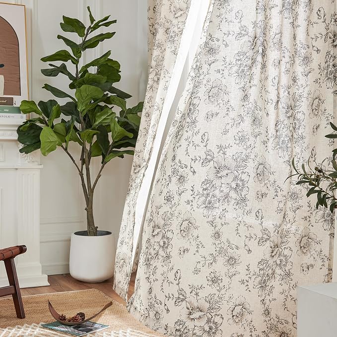 jinchan Pinch Pleated Curtains Floral Linen Blend Curtains - Image 8