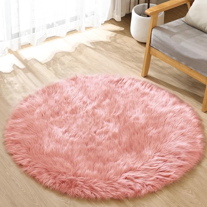 ORINOVA Pink Washable Fluffy Circle Rugs by ORINOVA