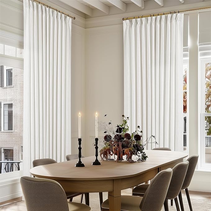 Beige White Pinch Pleat Semi Sheer Linen Curtain W70xL108 1 Panel | Light by Twodrapes