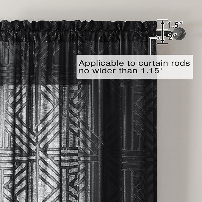 Simplebrand Semi Sheer Black Curtains 30 Inch Length 2 Panels, Geometric - Image 5