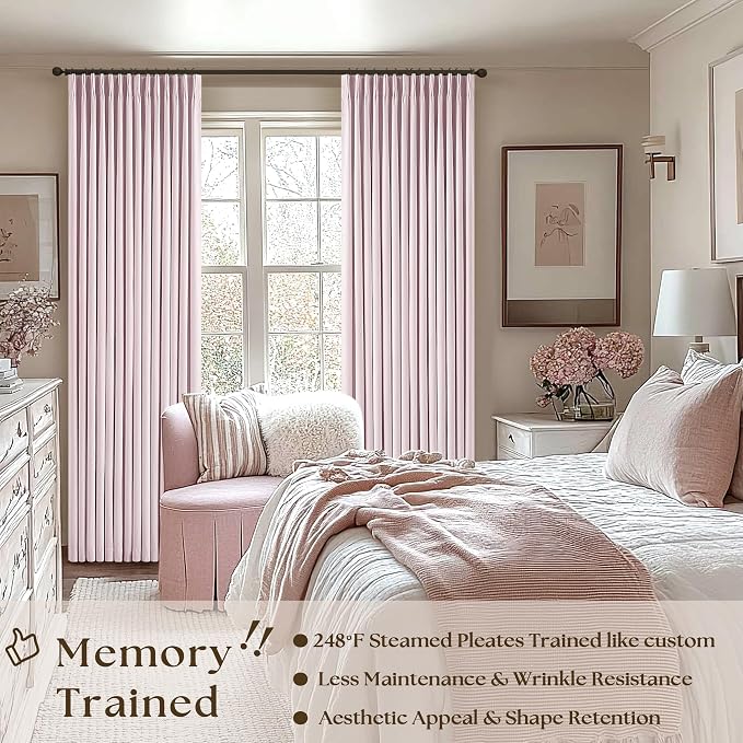 Light Pink Pleated Black Out Linen 45 Inch Curtains - Image 2