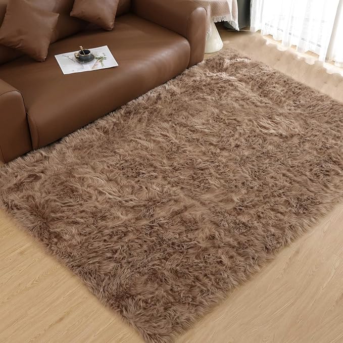 Goolela Beige Area Rug 6x9 Light Brown Fluffy Fuzzy Sheepskin Rug by Goolela