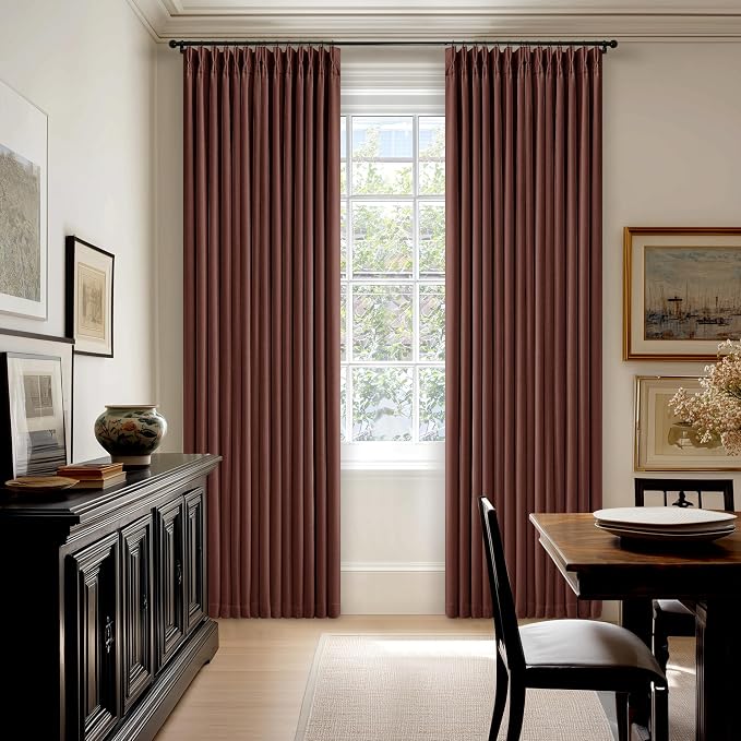 Chestnut Brown Linen Blackout Pleated 90 Inch Curtains - Image 9