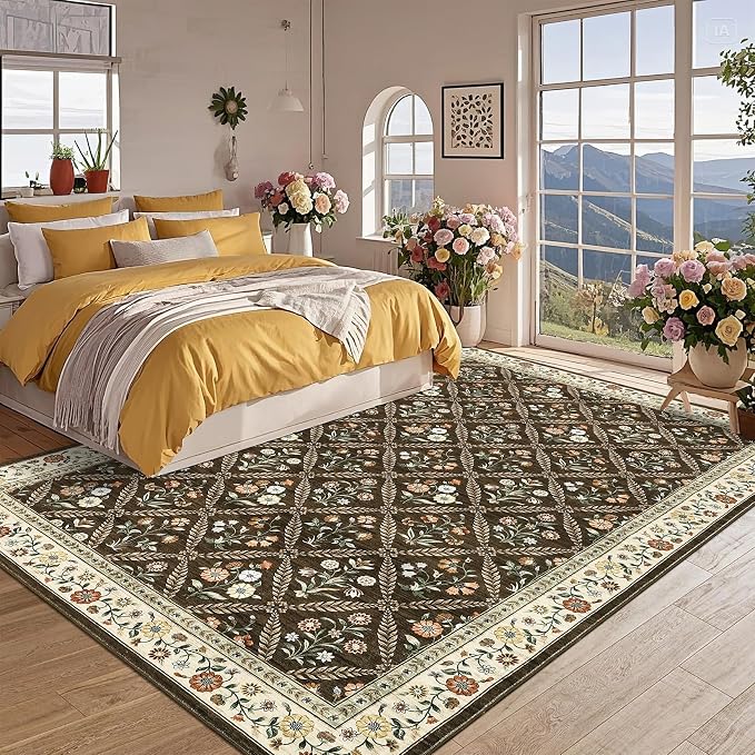 6x9 Machine Washable Area Rugs for Living Room Floral Stain Resistant Soft - Image 3
