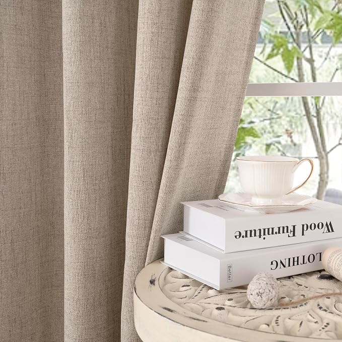YoungsTex 90 Inches Long Oatmeal Linen Semi Sheer Curtains - Image 9