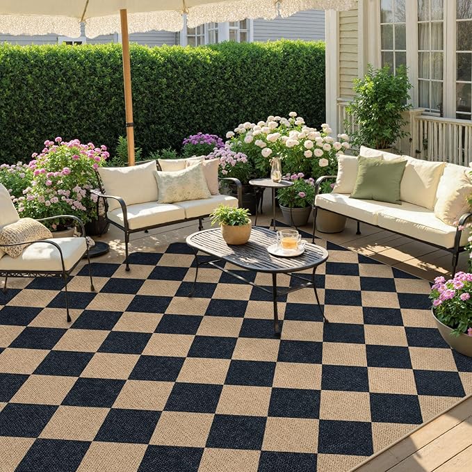 Lahome Colette Checkered Easy Jute Outdoor Rug, Large 6x9 Rug - Image 2