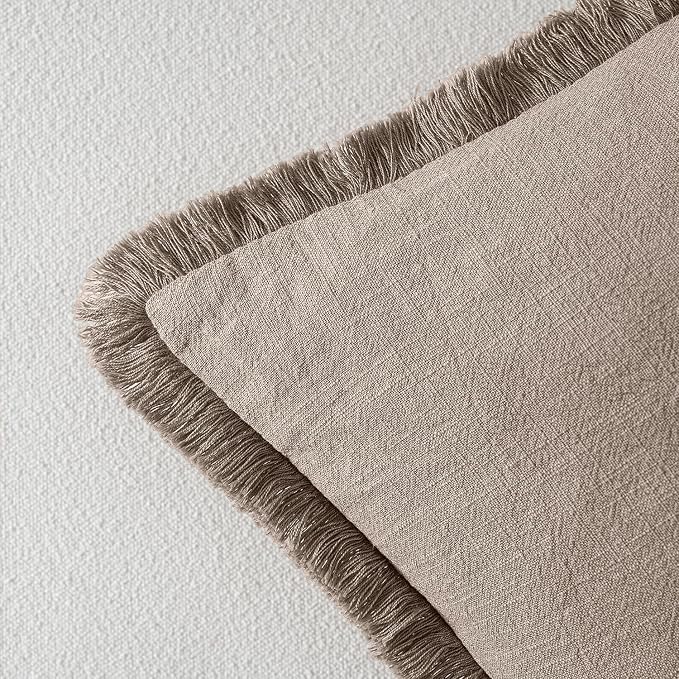MIULEE Linen Fringe Decorative Fall Euro Throw Pillow Covers Dune 24x24 | Set - Image 3