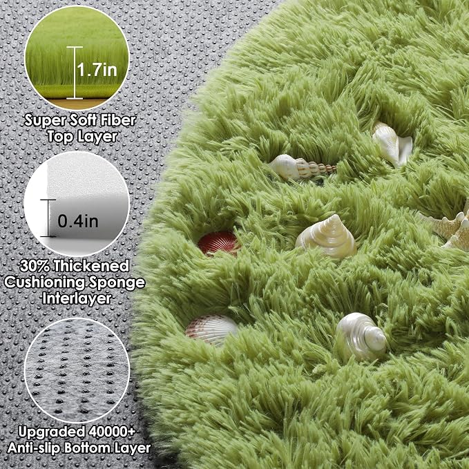 ONASAR Grass Green Round Area Rug 4ft, Soft Bedroom Circle Rugs Floor Mat - Image 2