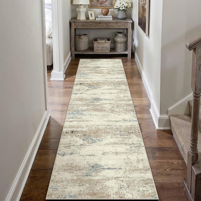 PureCozy 2x8 Runner Rug Washable Beige Brown Abstract Modern Neutral Hallway - Image 3