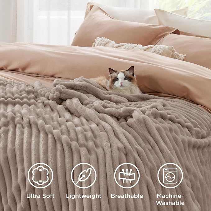 Bedsure GentleSoft Light Brown Throw Blanket - Image 5