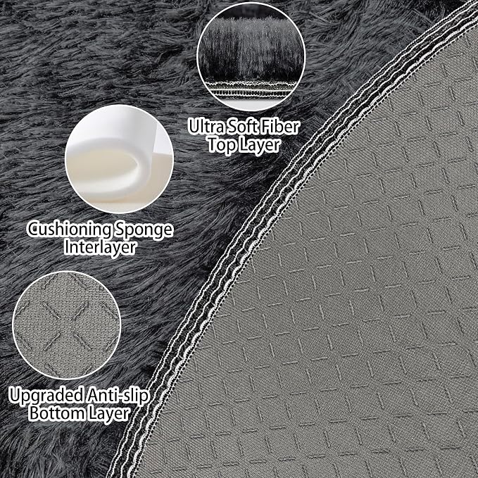 4x4 ft Tie Dye Black Round Rug for Bedroom Room Fluffy Circle Rug Furry Carpet - Image 4