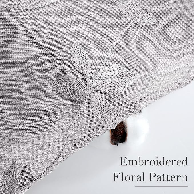 HOMEIDEAS Light Grey Sheer Curtains 52 X 84 Inches Length 2 Panels Embroidered - Image 3